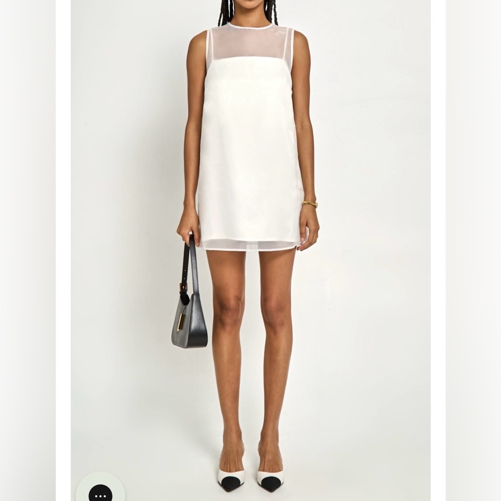 White Sleeveless Mini Dress with sheer overlay